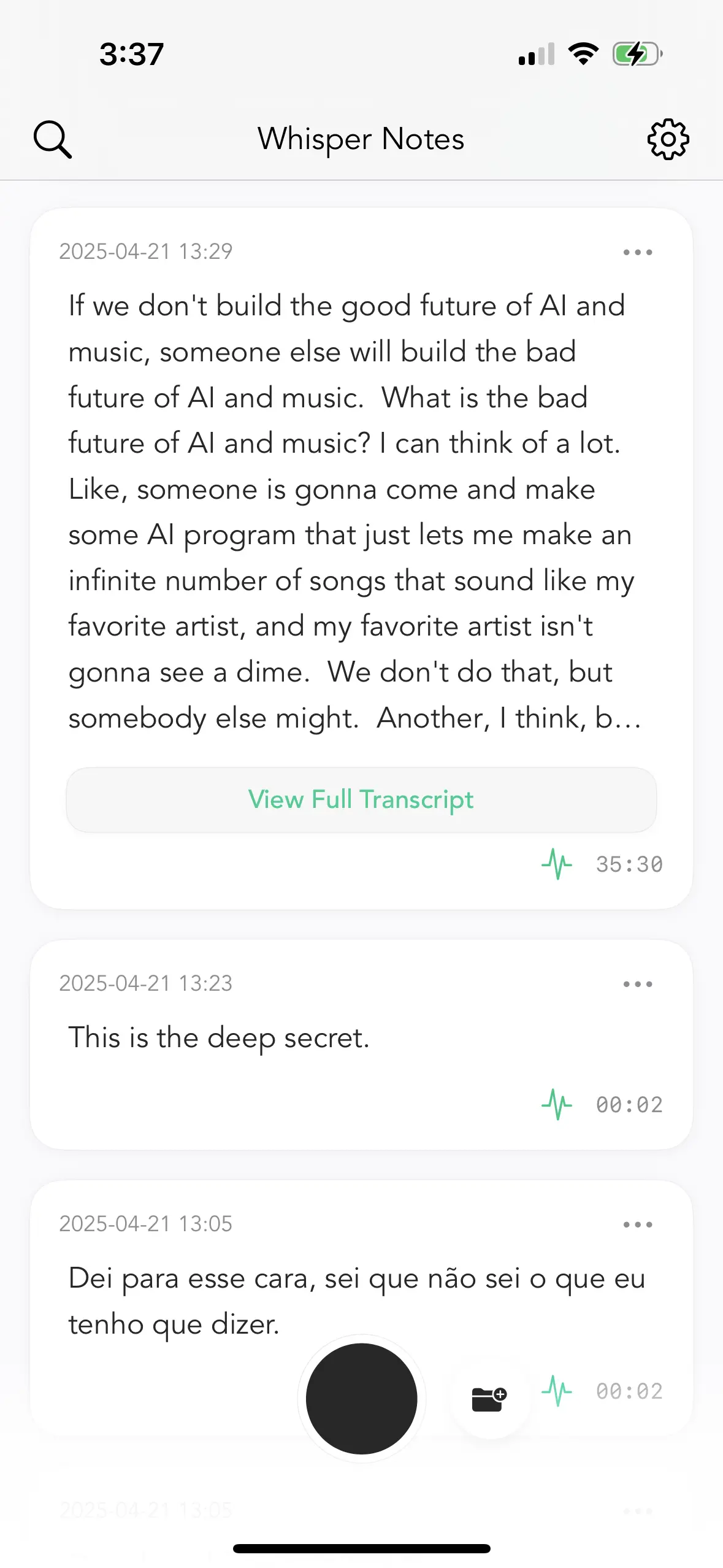 Transcribe Apple Voice Memos recordings offline in Whisper Notes on iPhone