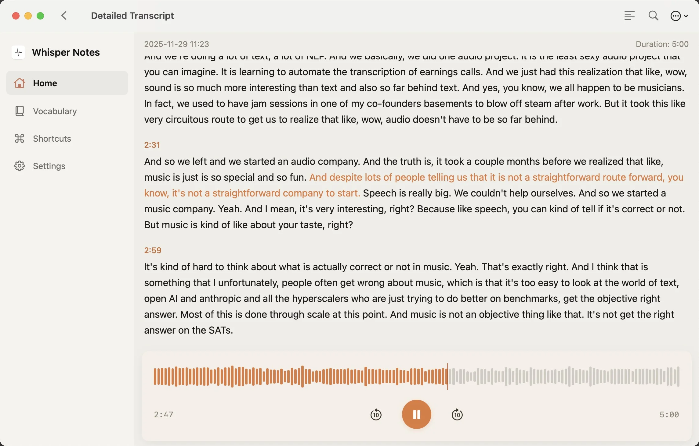 Whisper Large V3 Turbo - most accurate on-device transcription